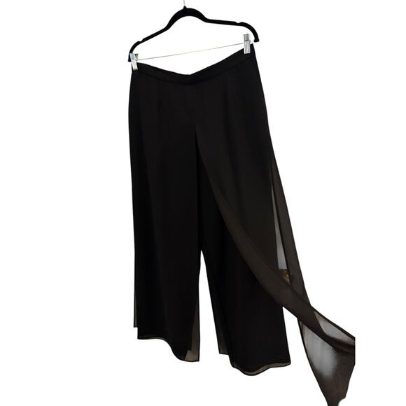 Joseph Ribkoff Classic Chiffon Overlay Black Flowy Pants Festive Holiday Party - Picture 5 of 11